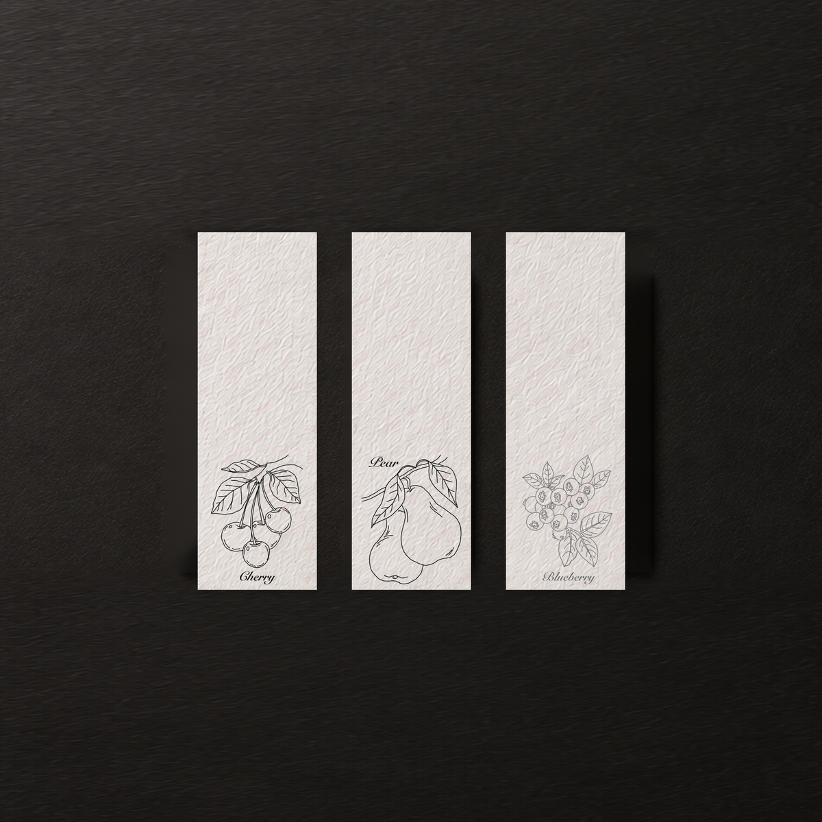 Line-art preview of the three Sunlit Grove bookmark designs, ready to paint