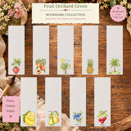 Fruit Orchard Grove complete 2x6 watercolor bookmark collection