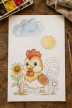 Daisy Garden Chick Paint-Your-Own Watercolor Print | Cozy Chicken Hollow