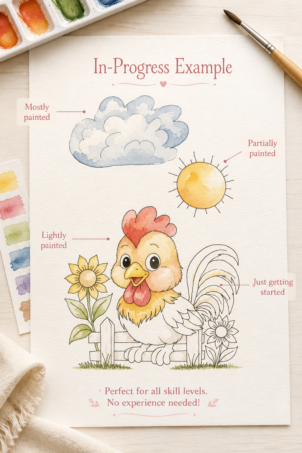 Daisy Garden Chick Paint-Your-Own Watercolor Print | Cozy Chicken Hollow