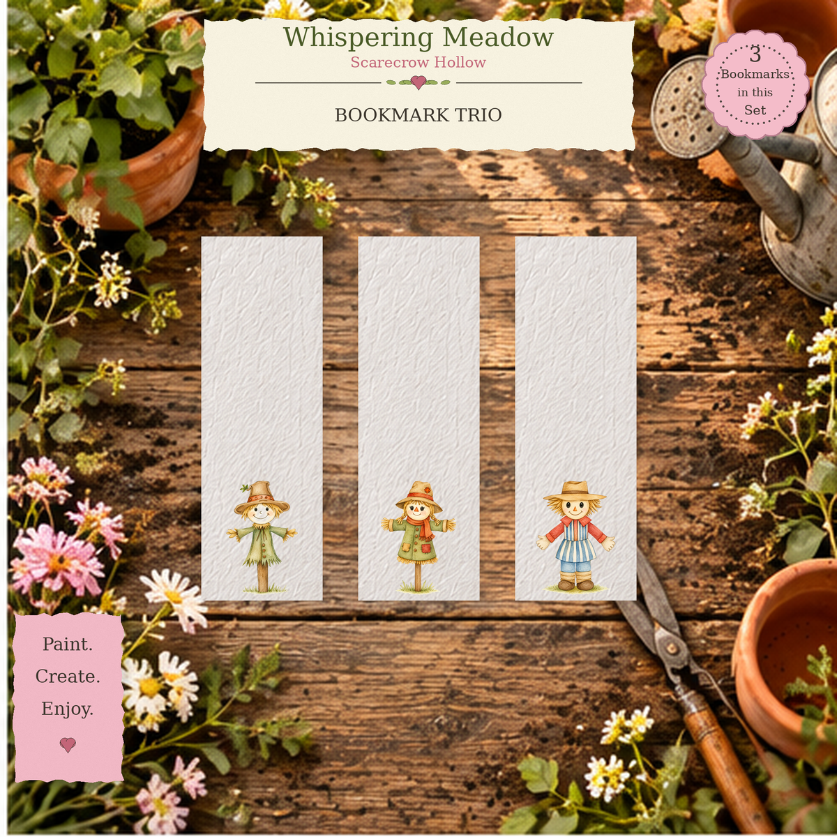 Whispering Meadow watercolor bookmark set from Scarecrow Hollow, lifestyle view
