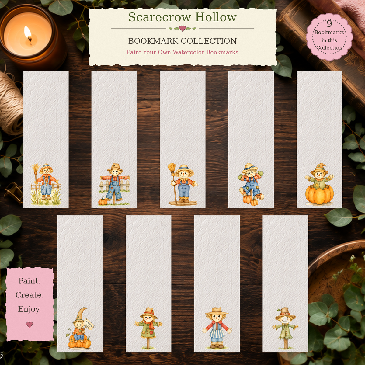 Scarecrow Hollow complete 2x6 watercolor bookmark collection