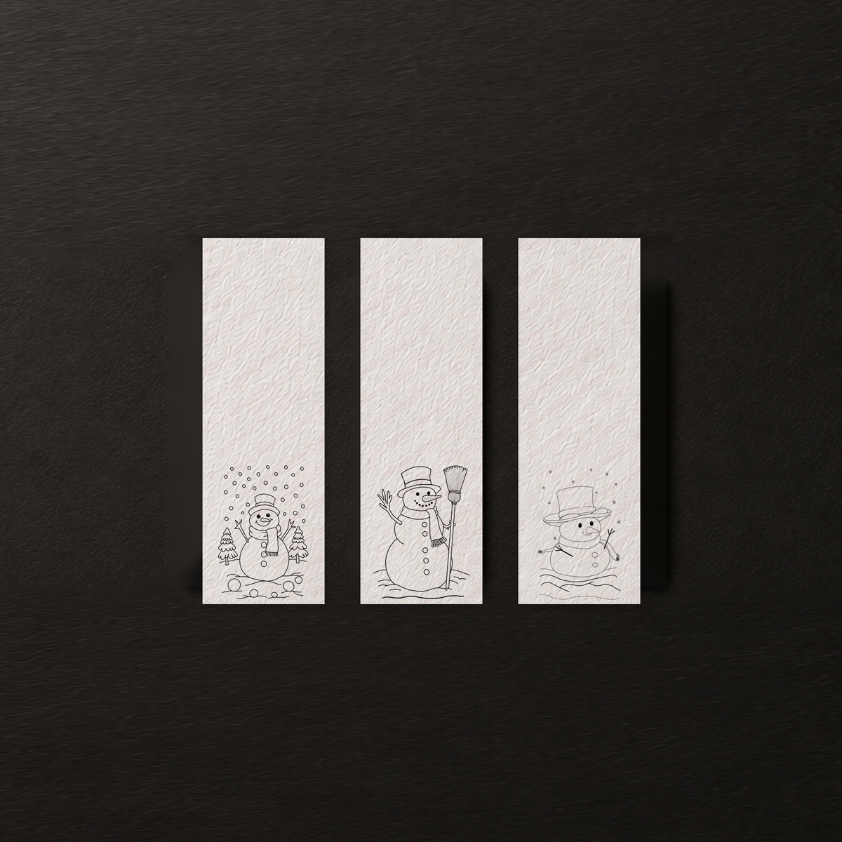 Hearthlight & Stars bookmark line art preview featuring Hearthside Sweeper, Velvet Topper Snowman and Snowball Meadow