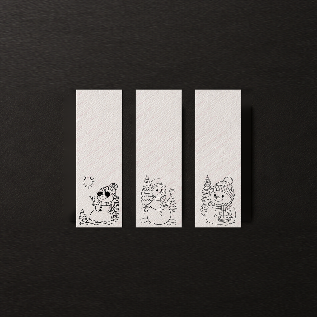 Evergreen Snowday bookmark line art preview featuring Evergreen Cheer, Winterberry Haven and Sunny Day Snowman