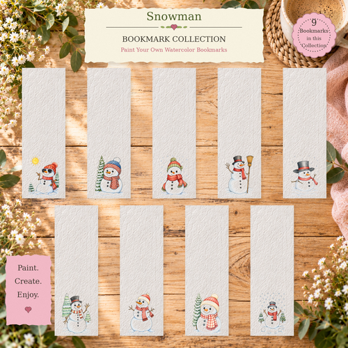 Snowman complete watercolor bookmark collection