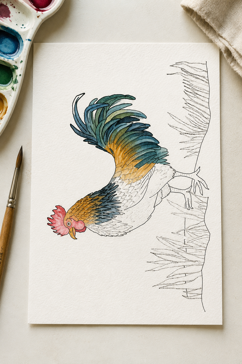 Feathered Tree Acrobat Paint-Your-Own Watercolor Print | Cozy Chicken Hollow