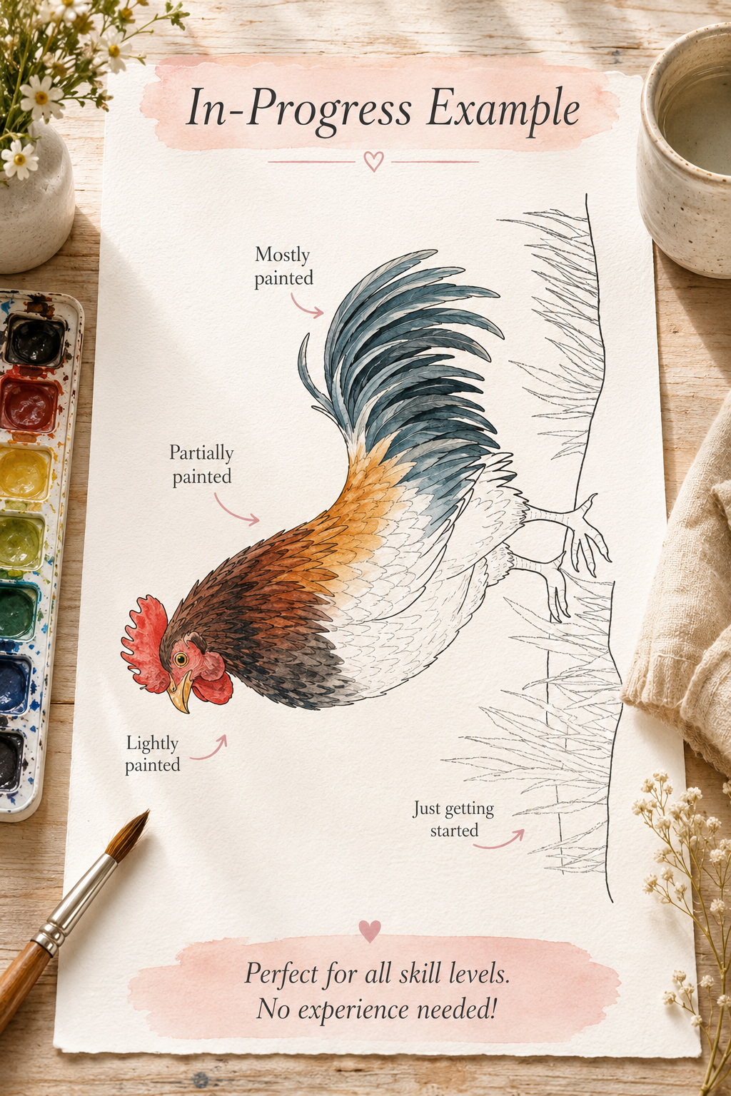 Feathered Tree Acrobat Paint-Your-Own Watercolor Print | Cozy Chicken Hollow
