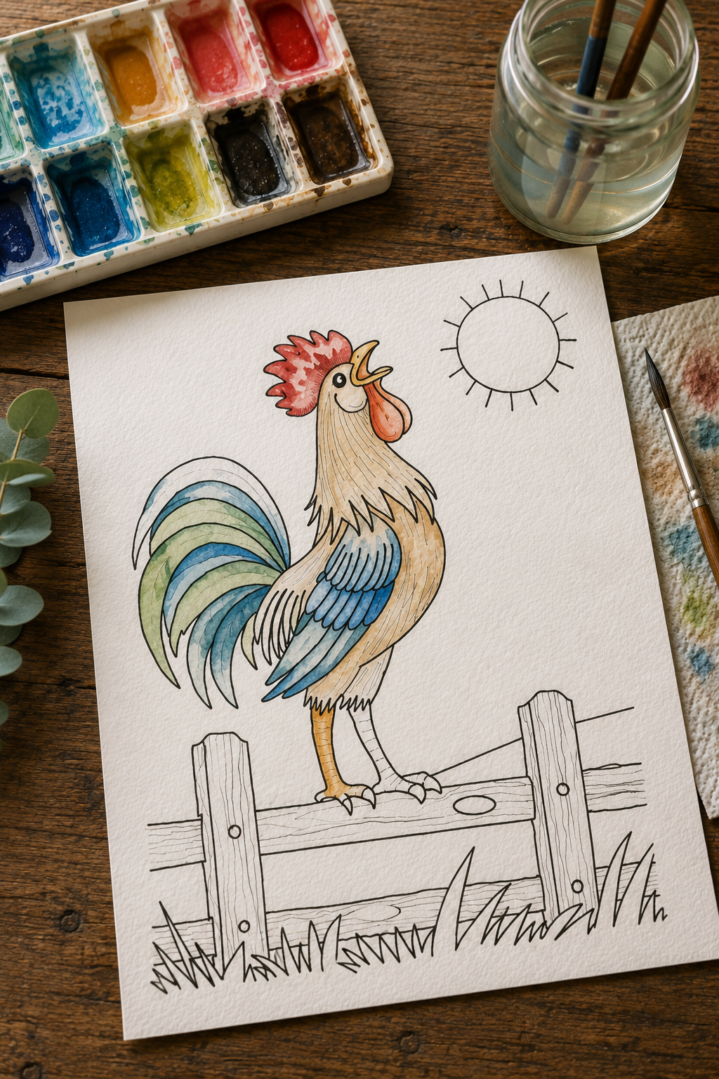 Fencepost Morning Song Paint-Your-Own Watercolor Print | Cozy Chicken Hollow