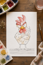 Grumpy Coop Keeper Paint-Your-Own Watercolor Print | Cozy Chicken Hollow