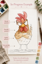 Grumpy Coop Keeper Paint-Your-Own Watercolor Print | Cozy Chicken Hollow