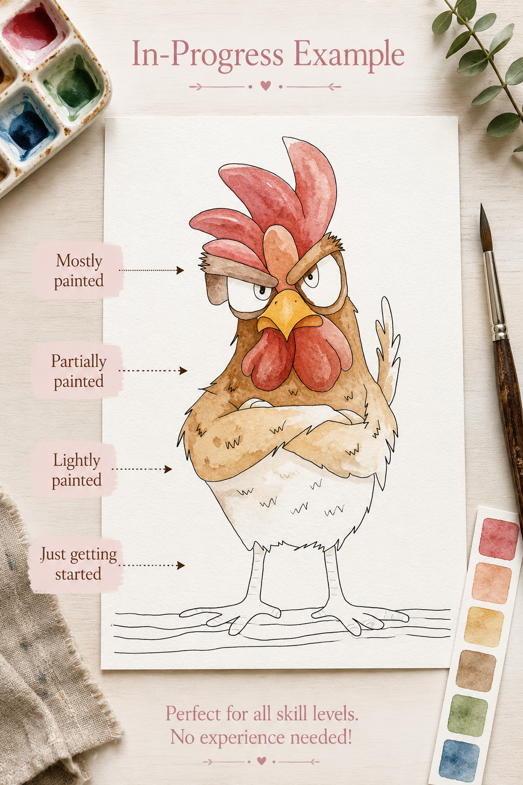 Grumpy Coop Keeper Paint-Your-Own Watercolor Print | Cozy Chicken Hollow