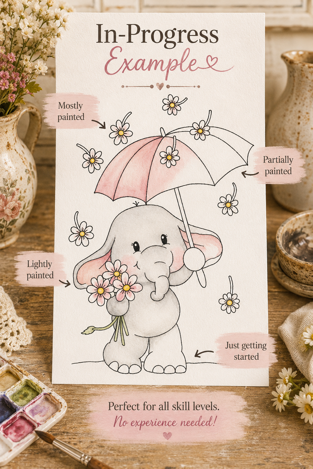 Daisy Umbrella Grove Paint-Your-Own Watercolor Print | Winks Wonder Days