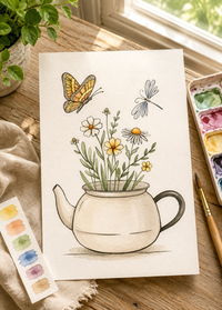 Wildflower Watering Can Paint-Your-Own Watercolor Print | Floral Daydreams