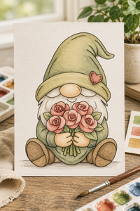 Rose Bloom Snuggler Paint-Your-Own Watercolor Print | Gnome Heart Grove