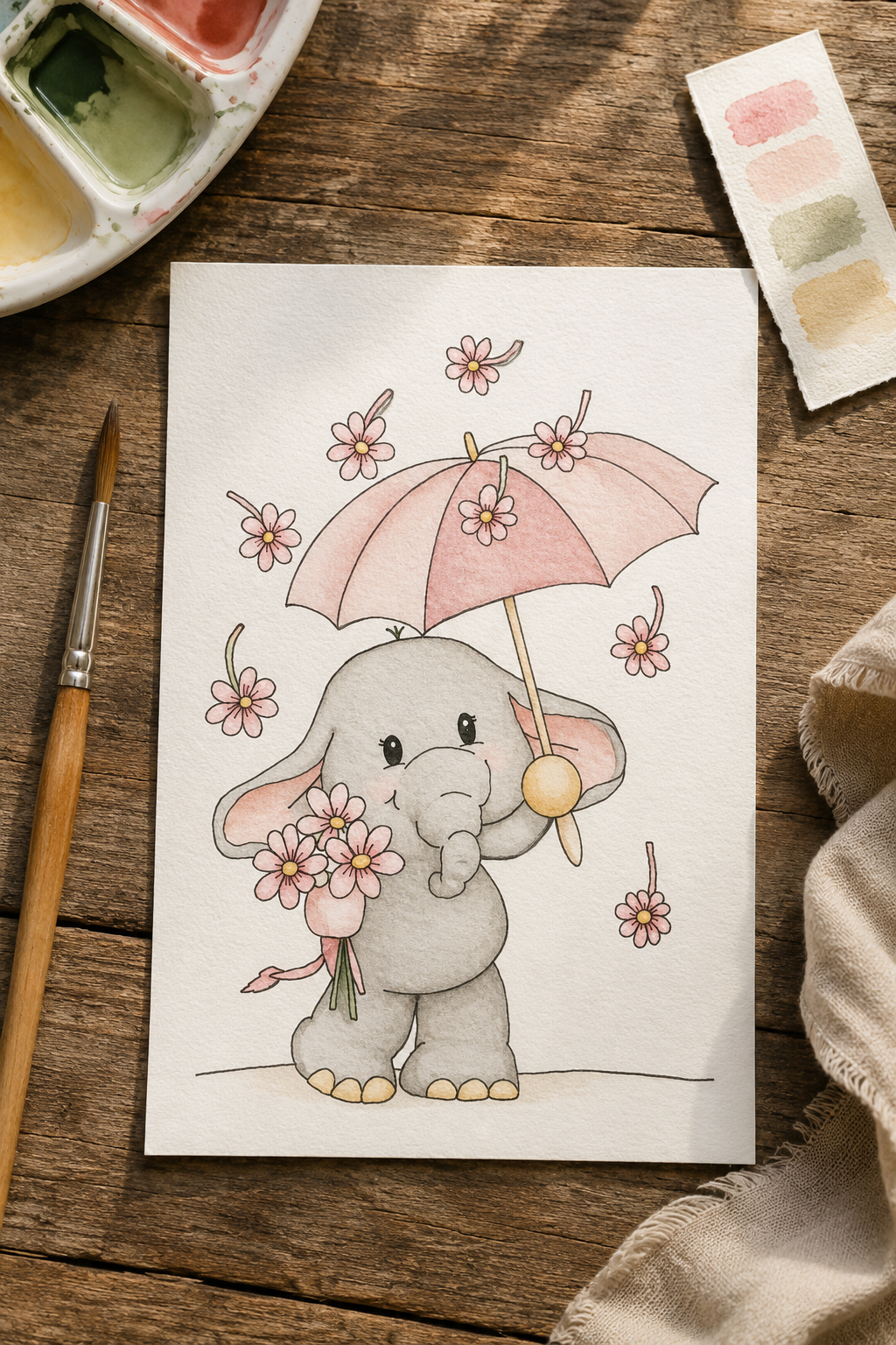 Daisy Umbrella Grove Paint-Your-Own Watercolor Print | Winks Wonder Days