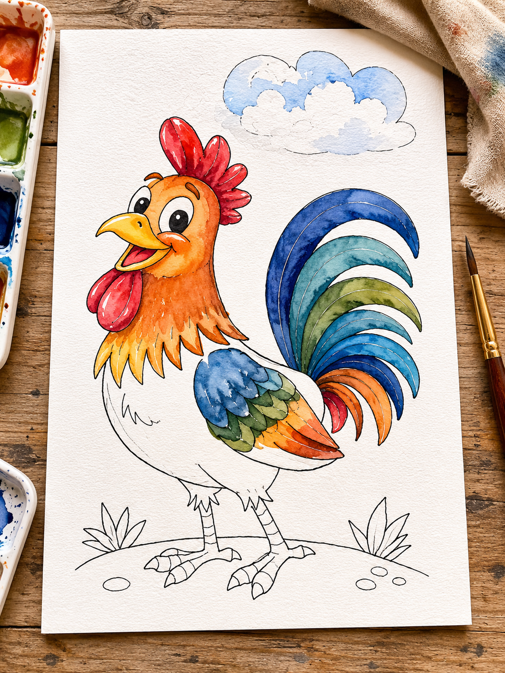 Happy Coop Stroll Paint-Your-Own Watercolor Print | Cozy Chicken Hollow