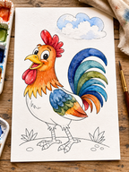 Happy Coop Stroll Paint-Your-Own Watercolor Print | Cozy Chicken Hollow