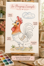 Happy Coop Stroll Paint-Your-Own Watercolor Print | Cozy Chicken Hollow
