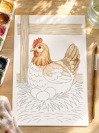 Nesting Hollow Hen Paint-Your-Own Watercolor Print | Cozy Chicken Hollow