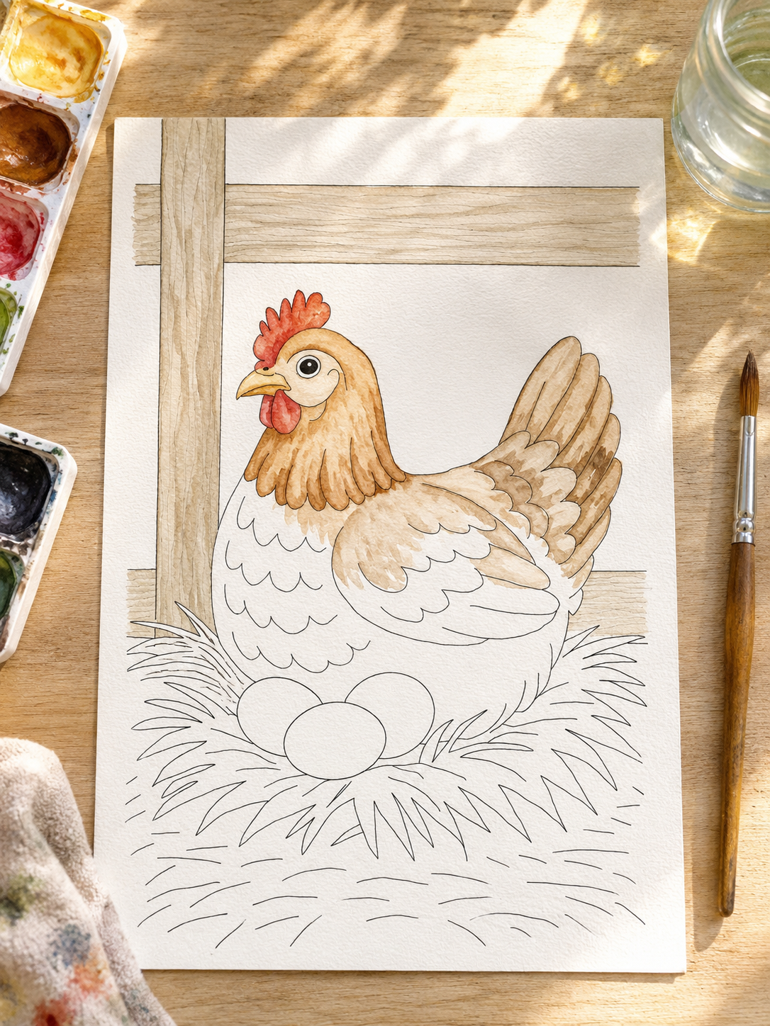 Nesting Hollow Hen Paint-Your-Own Watercolor Print | Cozy Chicken Hollow