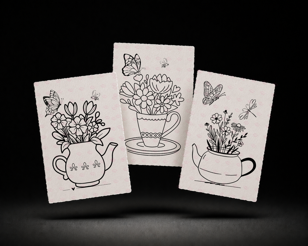 Tea Garden 5x7 Print Set line art preview