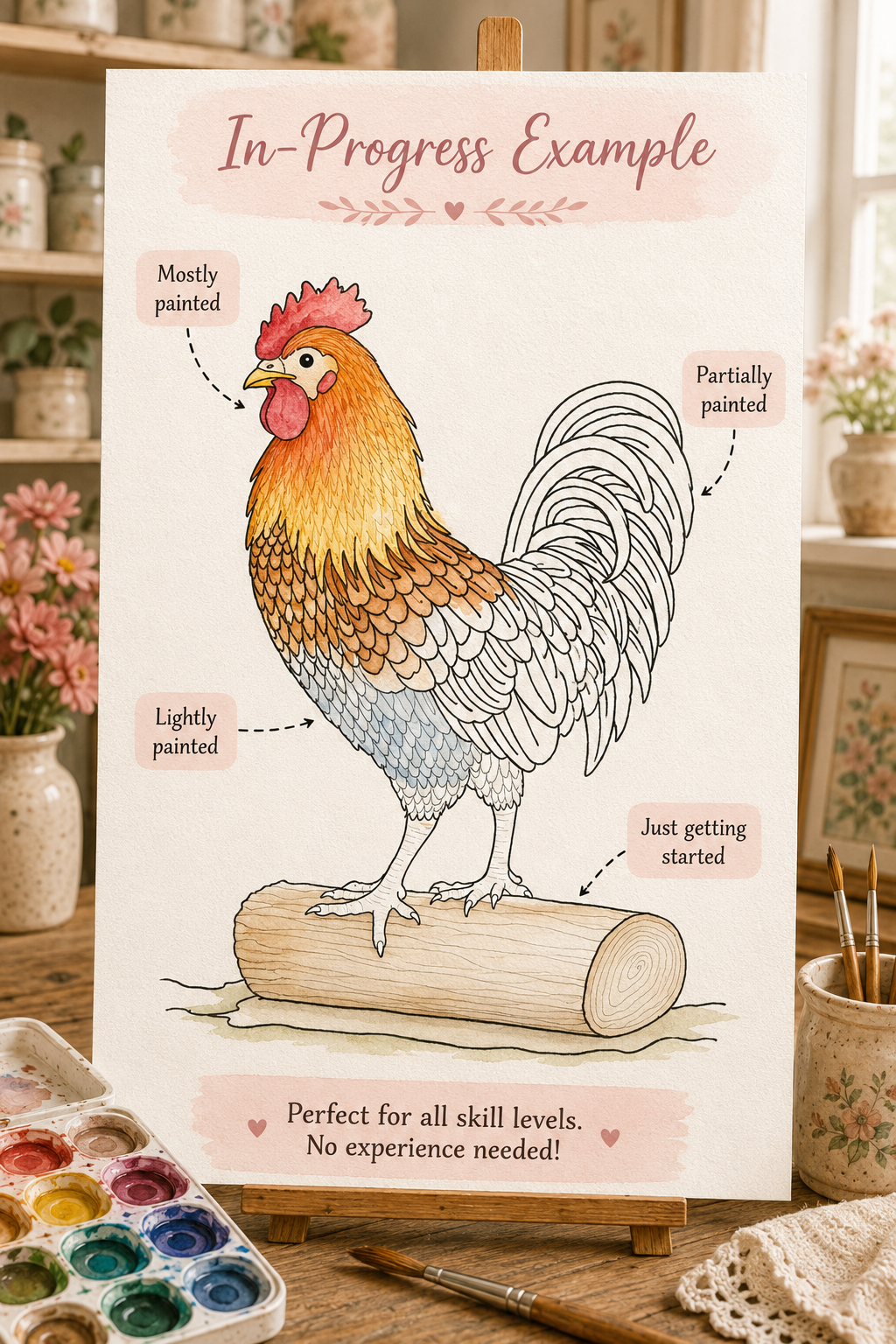 Hickory Roost Rooster Paint-Your-Own Watercolor Print | Cozy Chicken Hollow