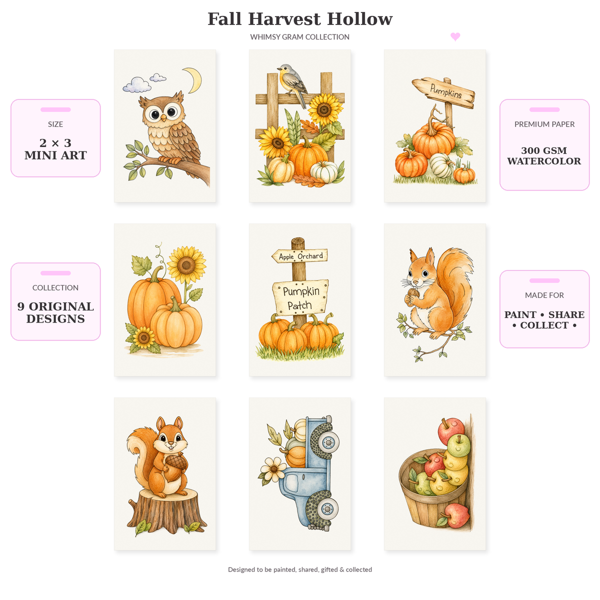 Fall Harvest Hollow 2x3 Whimsy Gram details infographic