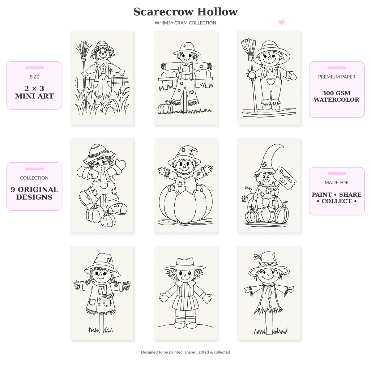 Size and paper details for the Scarecrow Hollow 2x3 Whimsy Gram collection