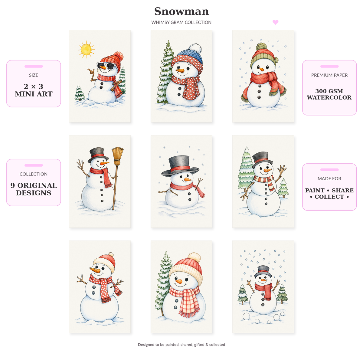 Snowman complete mini watercolor collection infographic