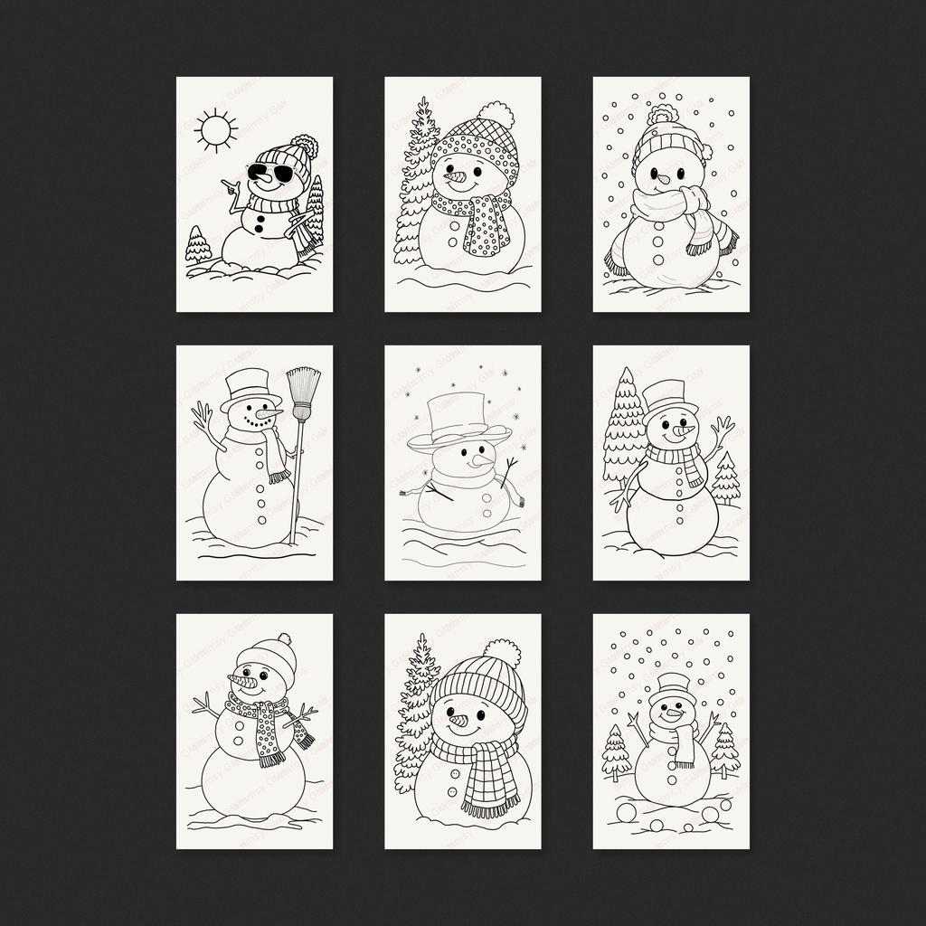 Snowman nine-design line art preview